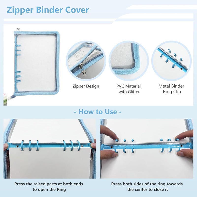 NOCAFI Sticker Storage Organizer Binder A5 Sticker Collecting Book Zipper Album for Adult with Blank Reusable Release Paper and Pocket Pages (Blue) - Image 2